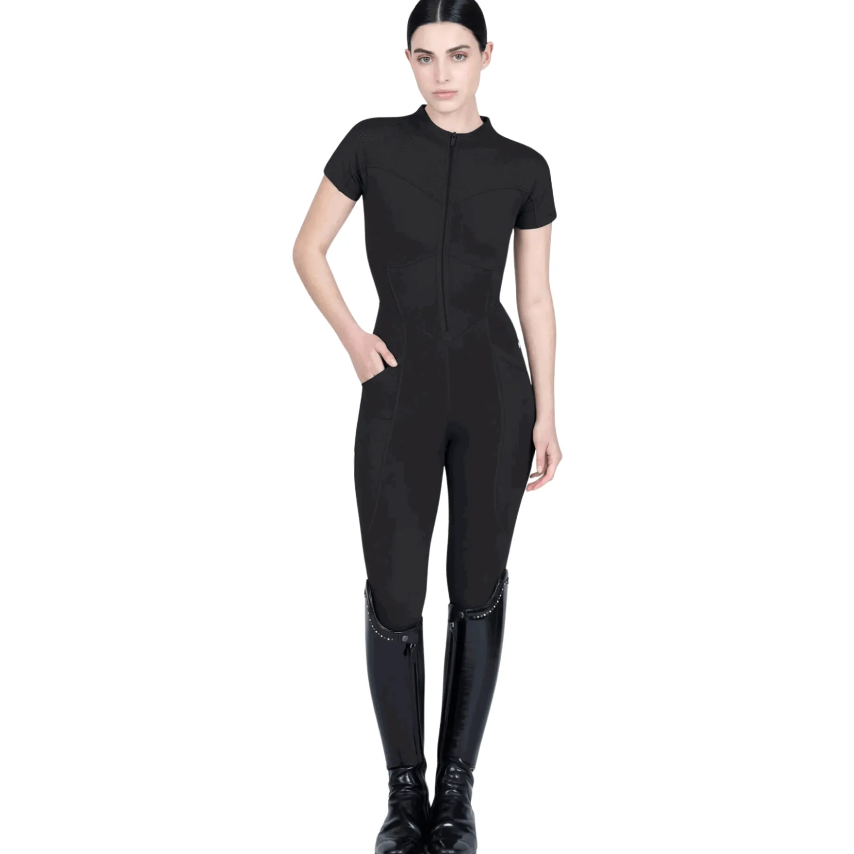 Jumpsuit Damen Air-Tech, Reitjumpsuit, Vollbesatz, Full-Grip, kurzarm