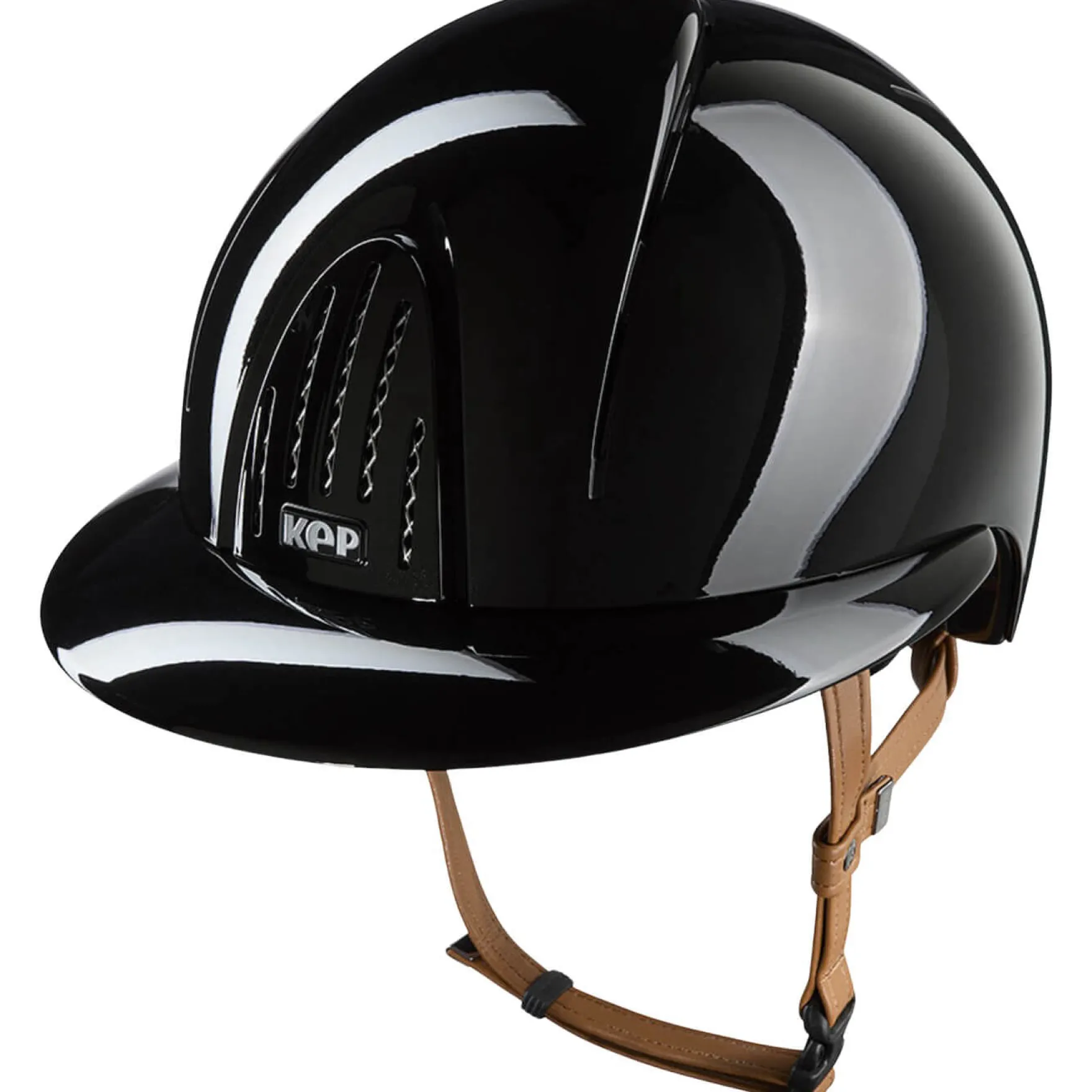 Reithelm Smart NOVA Metal Polish mit Polo-Schirm mit Beigen Kinnriemen