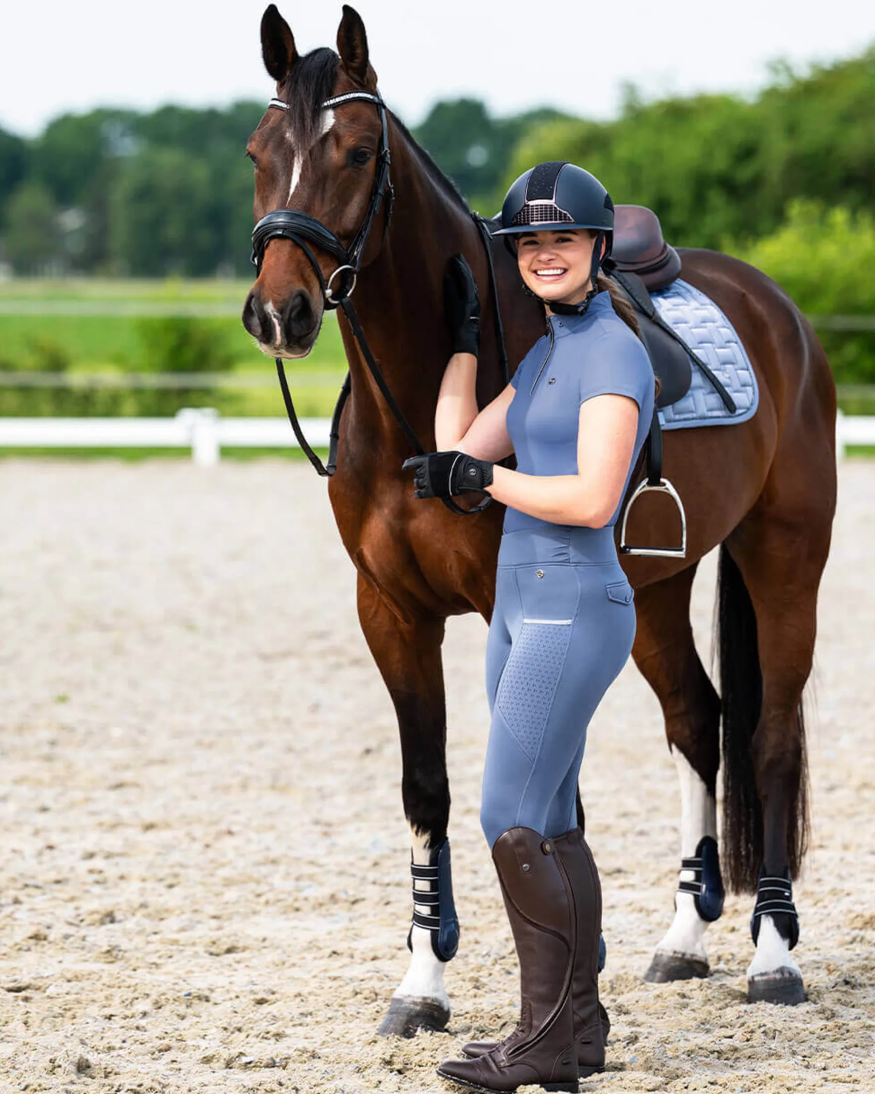 Reitleggings Damen Aubree FS26, Teilbesatz, Half-Grip