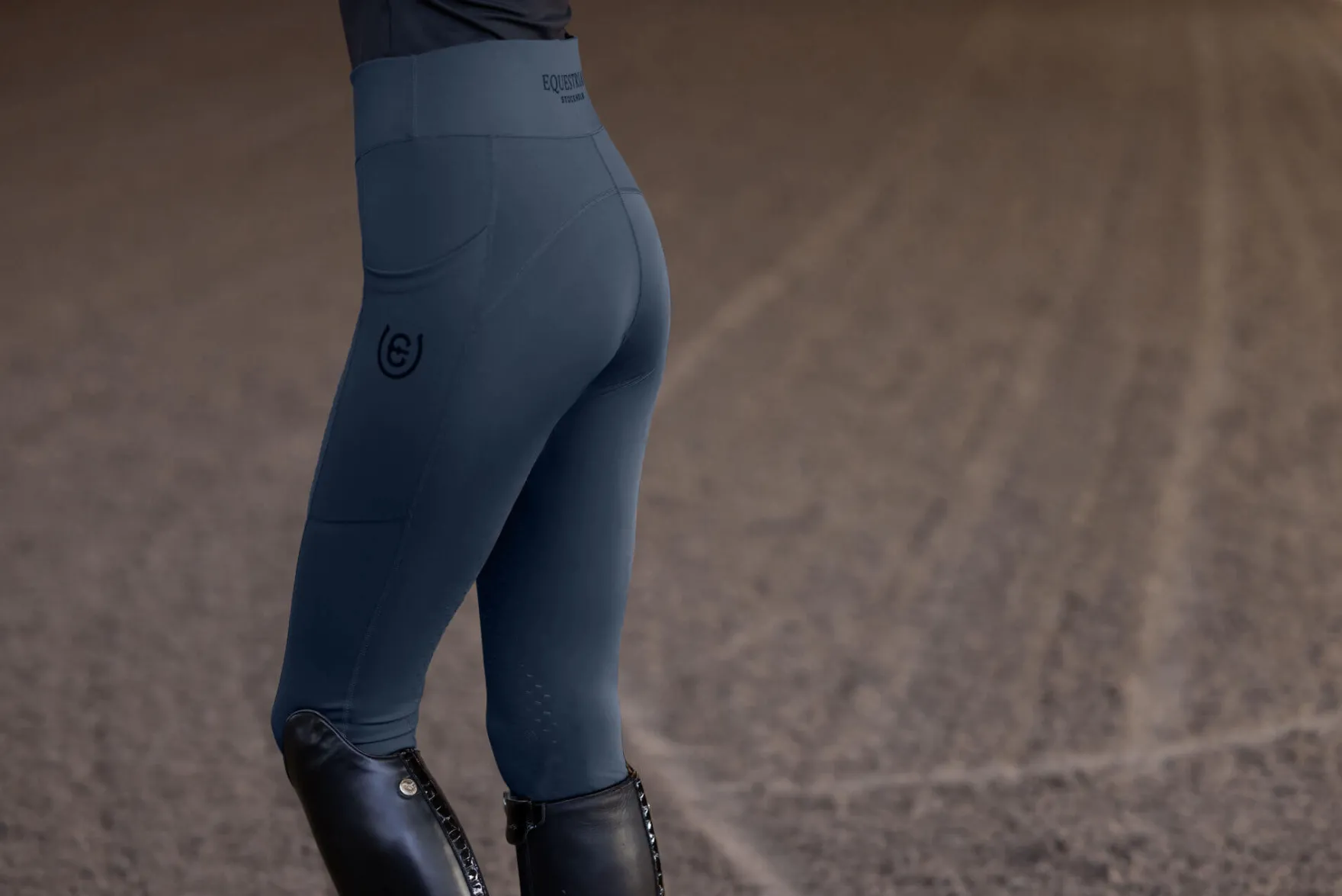Reitleggings Damen Jump Movement Grey, Kniebesatz, Knee-Grip