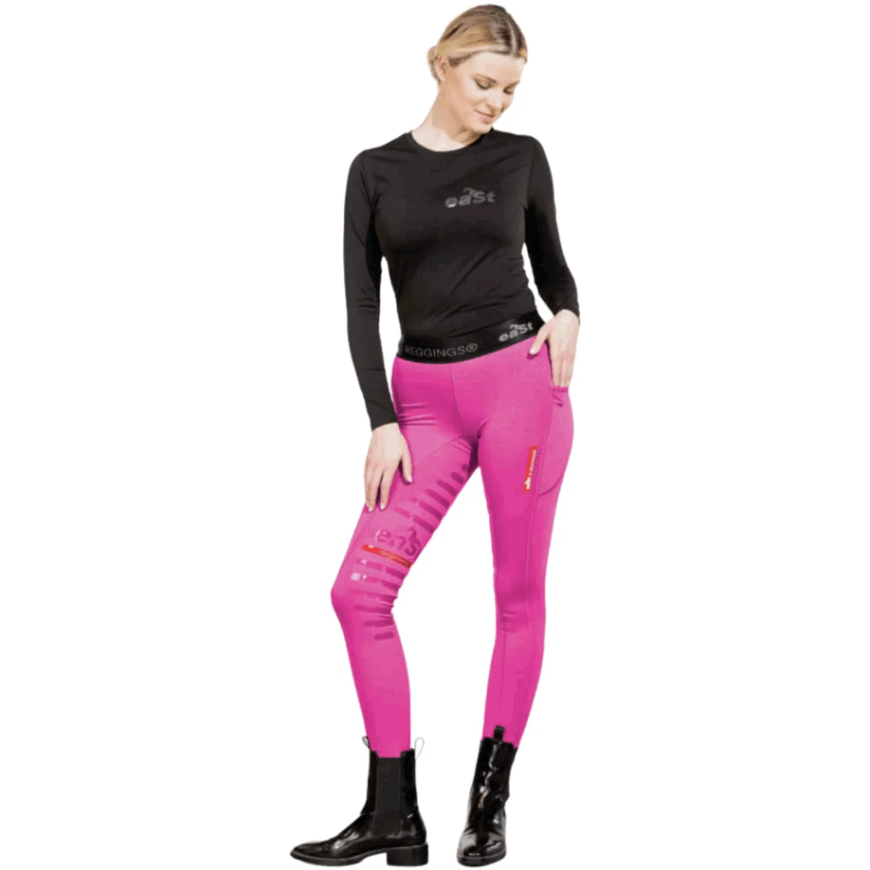 Reitleggings Damen Reggings R1, Teilbesatz, Half-Grip