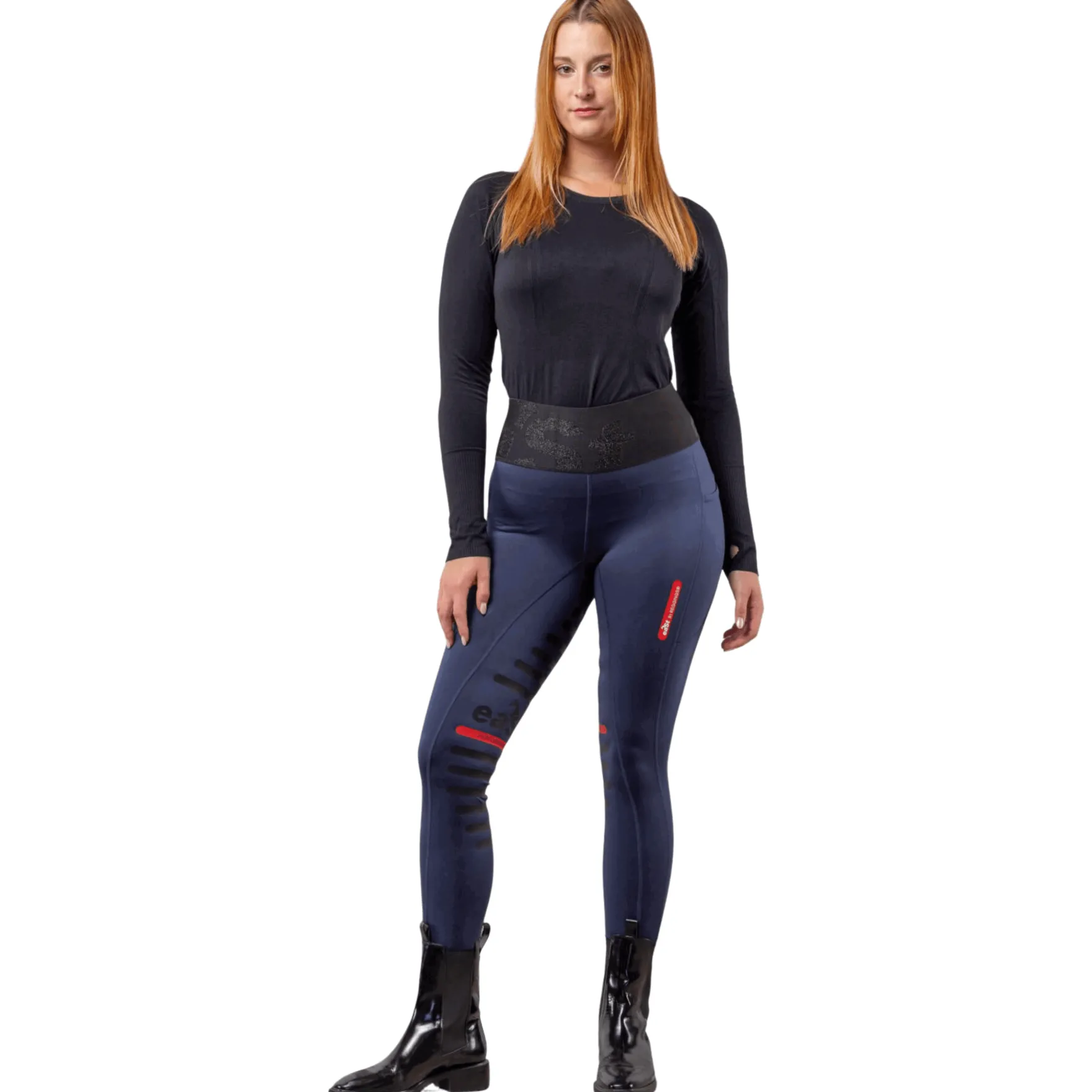 Reitleggings Damen Reggings R1 High Waist Sparkle Mid Season, Kniebesatz, Knee-Grip