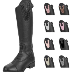Reitstiefel Kinder Nova Kids Fun Leather, auswechselbare Design-Patches, Schwarz