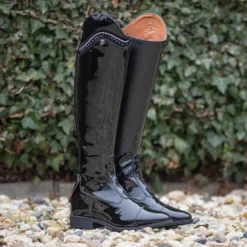 Reitstiefel Mädchen Lamira Junior, Lederreitstiefel, Lack, Schwarz
