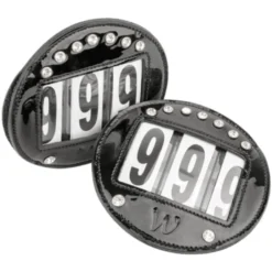 Startnummern Lackleder, 3-stellig, 2er Set, Rund, mit Klettverschluss