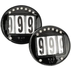 Startnummern Lackleder, 3-stellig, 2er Set, Rund, mit Klettverschluss