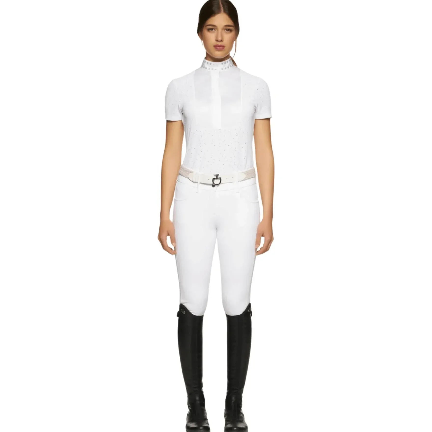 Turniershirt Damen Micro Sequins, kurzarm